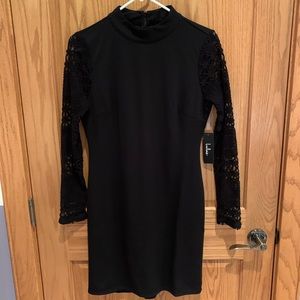 Lulus Black Dress with Lace Sleeves